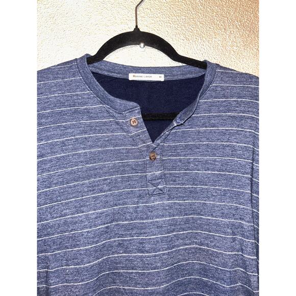 Marine Layer Casual Double Knit Midnight Navy Blue Long Sleeve Crew Neck Top - Picture 3 of 6